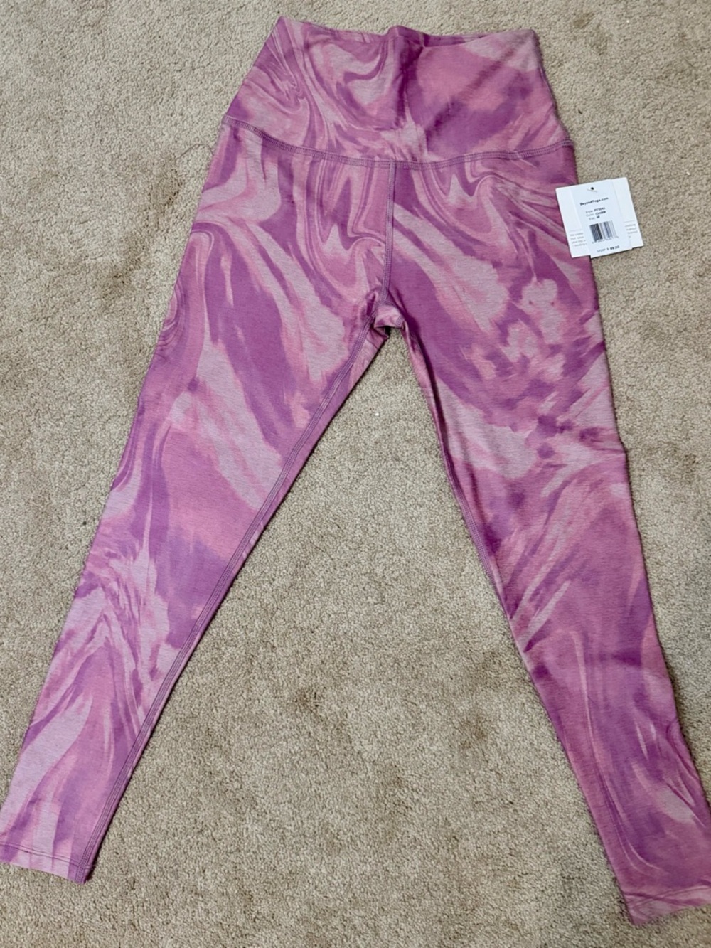 Beyond Yoga Pink Marble Leggings Sz M NWT High Waisted Midi 24” Inseam Made USA